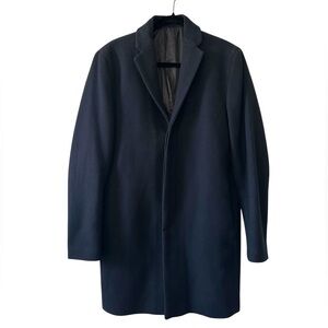 SELECTED HOMME Men’s Navy Wool Blend Hidden Button Collared Pea Coat- Medium